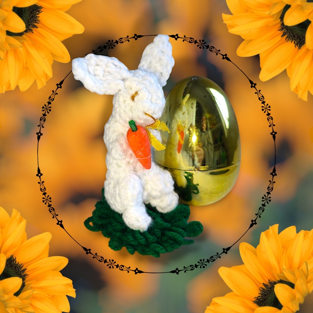 Handmade Crochet Mini Easter Bunny in Golden Egg